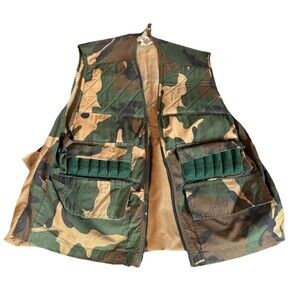 Vintage Duck Bay Hunting Vest Mens Size Large Brown Green Camo Duck 5 Pockets